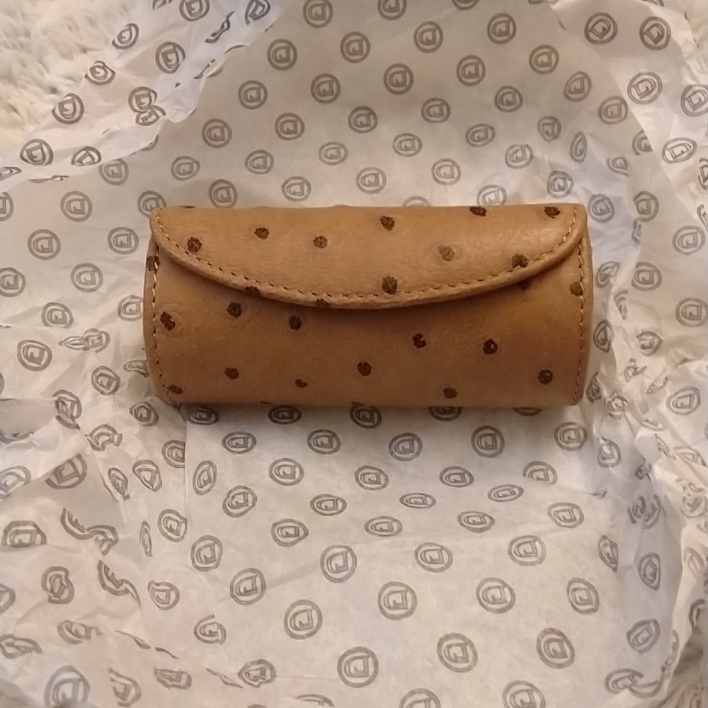 Vintage Danier Amber Leather Ostrich Embossed Lipstick Case